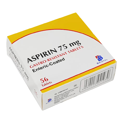 Bristol Aspirin 75mg Gastro-Resistant Tablets Enteric-Coates, 56 Tablets